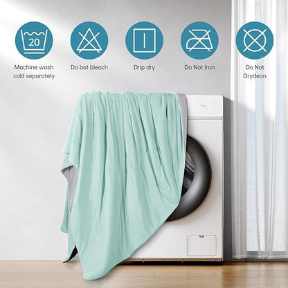 EASELAND Cooling Comforter King, Cold Touch Fabric Absorbs Body Heat, Double-Sided Cool Design Soft Fluffy Cooling Blanket for Night Sweats Hot Sleeper (Green, King(108"x90"))