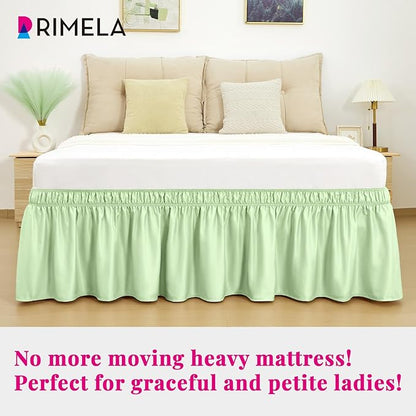 RIMELA Bed Skirt Queen Size Baby Green 15 Inch Drop, Wrap Around Elastic Bedskirt, Dust Ruffle for Adjustable Bed Base Soft Durable Fabric Machine Washable Easy to Install Bed Skirts