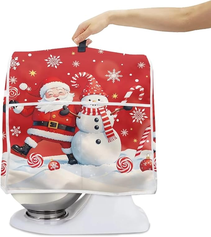 Santa Claus Mixer Cover for Kitchen Aid 4.5-5 Quart Stand Mixers, Universal Kitchen Appliance Dust Cover Washable Dustproof Cloth Cover with Pocket for Kitchenware Gift for Christmas