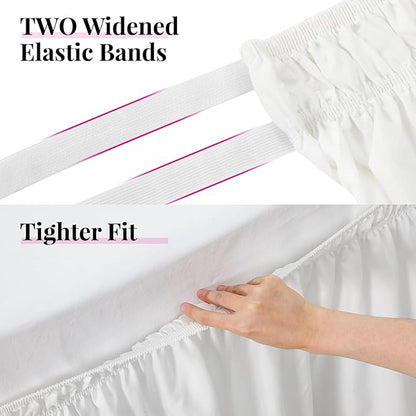 RIMELA Bed Skirting Queen Size White Bed Skirt 25 Inch Drop, Wrap Around Elastic Adjustable Bedskirt, Dust Ruffle for Bed Frame & Box Spring Soft Durable Fabric Machine Washable Easy to Install