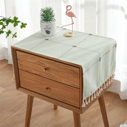 Simple Bedside Table Tassel Cover Cloth, Tablecloth Cover Towel, Suitable for Bedside Table TV Microwave Washing Machine Refrigerator Dust Cover (palegreen, 15.7 * 35.4 inches)