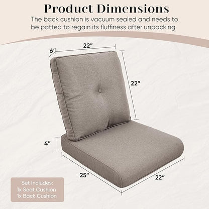 Outdoor Chair Cushions-Patio Chair Cushions Set with Removable Cover 22 X 25 Inch Outdoor Cushions for Patio Furniture Chair Sofa Couch-Grey