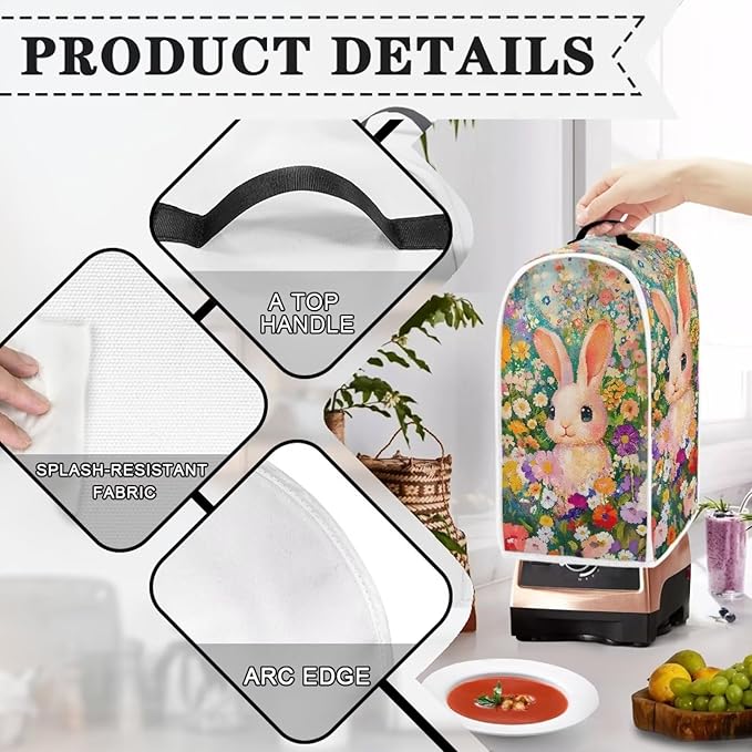 Blender Covers for Kitchen Food Processor Cover with Handle, Dust Covers for Kitchen Appliances Stand Mixer or Coffee Maker Appliance Cover, Colorful Daisy Rabbit