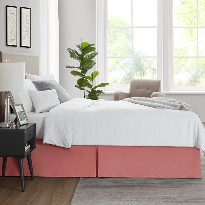 Nestl Pink Clay Full XL Bed Skirt - Full XL Size Bed Skirt 14 Inch Drop - Brushed Microfiber Bed Skirts - Hotel Quality Pleated Bed Skirt - Shrinkage & Fade Resistant