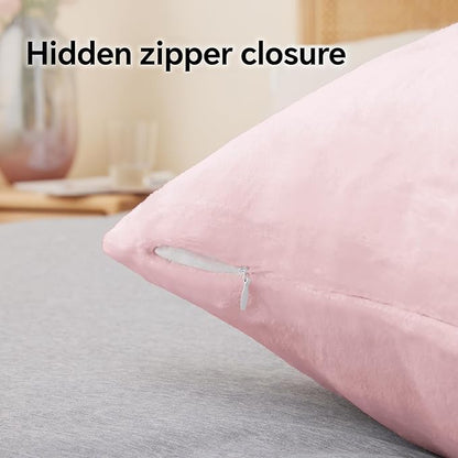 BEDELITE Flannel King Size Pillow Cases Set of 2, Super Soft Fleece Pillowcases with Zipper for Bedroom, Sofa, Couch,Luxury Cozy Fuzzy Velvet Pillow Shams for All Seasons(20x40 Inches,Pink)