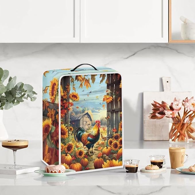 Coffee Maker Cover - Rooster Sunflower Mixer Juice Machine Protector - Washable Waterproof Covers