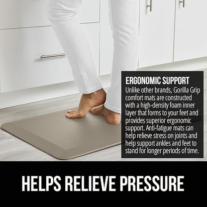 GORILLA GRIP Comfortable Cushioned Kitchen Mats for Floor, Waterproof and Stain Resistant Soft Top, 3/4 Inch Thick Ergonomic Standing Desk Anti Fatigue Mat, Foam Supports Ankles and Feet, 20x32, Taupe