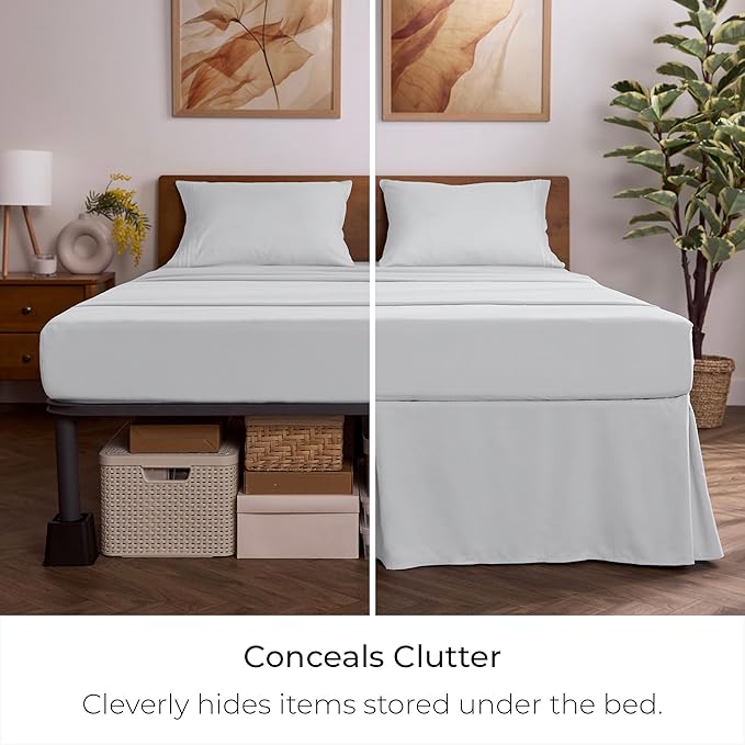 Mellanni Bed Skirt King Size - Bed Skirting - 15-Inch Tailored Drop Pleated Dust Ruffle - Hotel Luxury Bedding - Wrinkle, Fade, Stain Resistant - 1 Bedskirt (King, Light Gray)