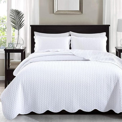 IR Imperial Rooms California King Quilt Bedding Set Size (118"x106") + 2 Pillow Shams (20" x 36"+ 2") - 3 Pcs All Season Reversible Microfiber Coverlet Embossed Quilt Bedspread (White)