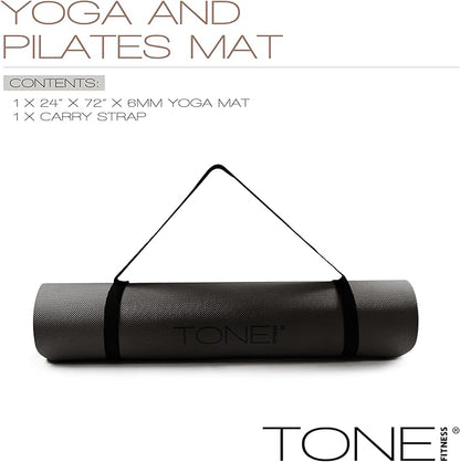TONE Fitness Yoga Mat 1/4" Thick Non Slip Exercise & Pilates Mat for Home Workouts with Carrying Strap | Multiple Options