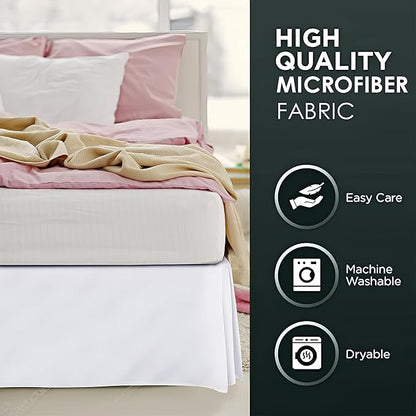 Pleated Bed Skirt King Size, 18" Drop with Platform Design for Secure Fit, Split Corners, Wrinkle-Resistant Microfiber for Modern Stylish Look, Tailored Bedding for Hotel Luxury - White