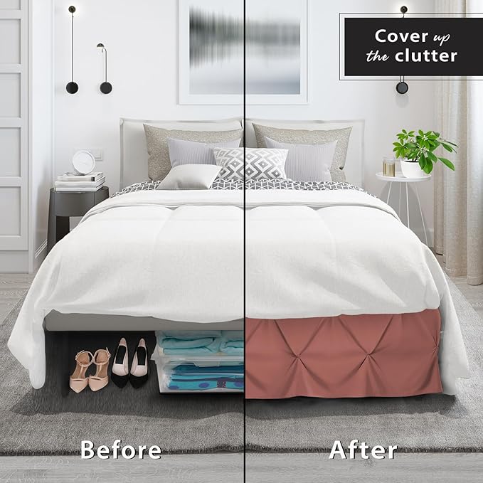 Nestl Pink Clay Bed Skirt King Size, Pinch Pleat King Bed Skirt, 14" Inch Drop King Bedskirt, Hotel Quality Pink Clay Bed Skirts, Premium Microfiber Bedskirt for King Bed, Pink Clay King Bed Skirt
