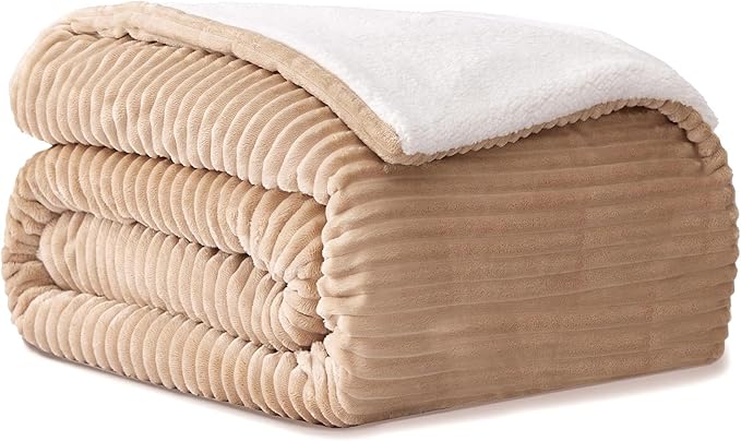 Sherpa Blankets Queen Size - Fleece Queen Blanket for Bed, Soft and Warm Throw Blanket for Winter, 90" x 90", Khaki