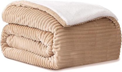 Sherpa Throw Blanket for Couch - Soft Cozy Fleece, Warm for Winter, Reversible for Sofa, 50 x 60 Inches, Khaki