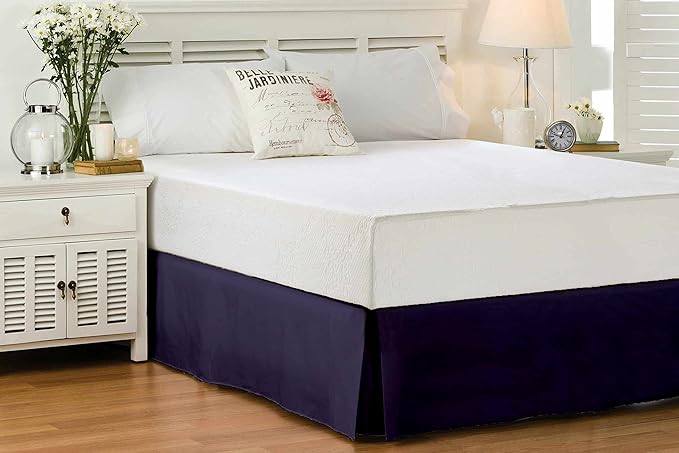 Full Size Bed Skirt 600 TC Egyptian Cotton 16 Inch Drop Easy Fit - Bed Skirt for Full 54x75 Inch Beds - Center & Corner Pleats, Navy Blue