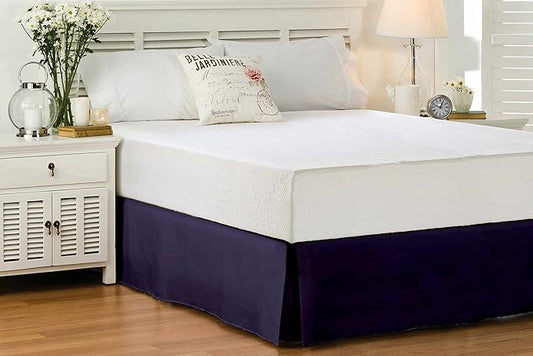 Full Size Bed Skirt 600 TC Egyptian Cotton 18 Inch Drop Easy Fit - Bed Skirt for Full 54x75 Inch Beds - Center & Corner Pleats, Navy Blue