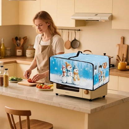 Christmas Air Fryer Toaster Oven Dust Cover Protective Convection Oven Cover with Side Pockets, Decorative Small Kitchen Appliances Protector for Holiday Decor, L, Snowman Snowflake Blue