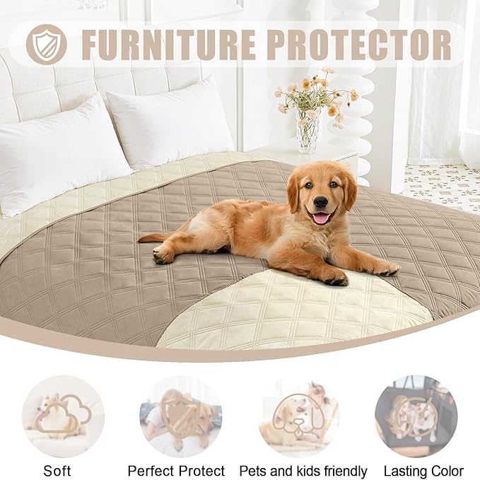 Smiry Waterproof Dog Bed Cover Blanket 52x82, Soft Reversible Pet Blanket, Washable Leakproof Cats Dogs Couch Cover for Sofa, Couch, Furniture, Lattice, Taupe/Beige