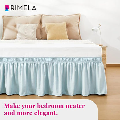RIMELA Grayish Blue Bed Skirt Queen Size 18 Inch Drop, Wrap Around Elastic Bedskirt, Dust Ruffle for Adjustable Bed Base Machine Washable Easy to Install Bed Skirts
