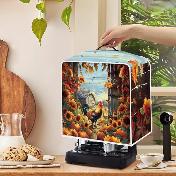 Coffee Maker Cover - Rooster Sunflower Mixer Juice Machine Protector - Washable Waterproof Covers