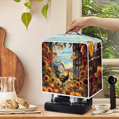 Coffee Maker Cover - Rooster Sunflower Mixer Juice Machine Protector - Washable Waterproof Covers