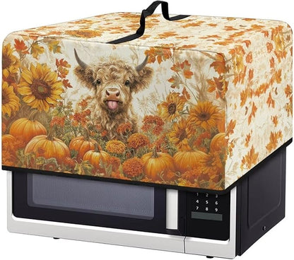 Microwave Ovens Dust Cover, Thanksgiving Highland Cattle Heat-Resistant Waterproof Polyester Oven Protection Case for Microwave Oven Smart Oven Toaster Stainless Steel Oven