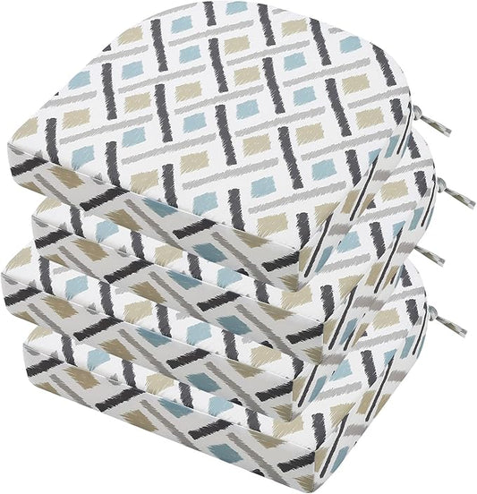 idee-home Outdoor Chair Cushions Set of 4, Thick 17" x 17" x 3" Outdoor Seat Cushions Patio Furniture Waterproof with Ties, Dining Pads