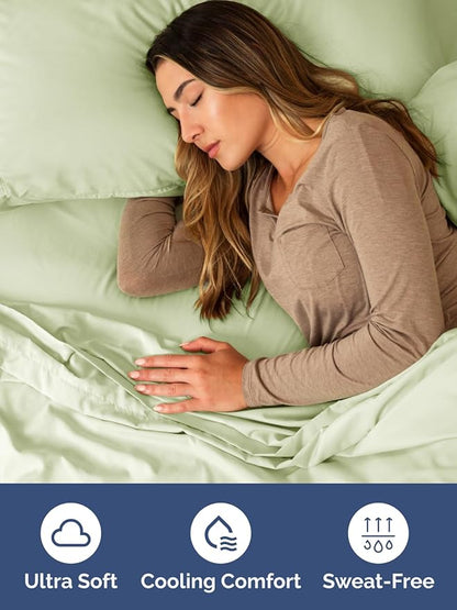 Extra Deep King Fitted Sheet - Hotel Luxury Single Fitted Sheet Only - Easily Fits 18 inch to 24 inch Mattress - Ultra Soft, Wrinkle Free w/Extra Deep Pockets - Breathable & Comfy - Light Sage Green