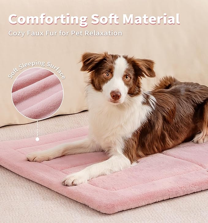 Made4Pets Dog Crate Pad Bed for Large Dogs, Washable & Reversible, Anti-Slip Kennel Mat for Cozy Sleeping, Soft Fluffy Dog Bed for Indoor & Outdoor Use, 41"x29", Pink