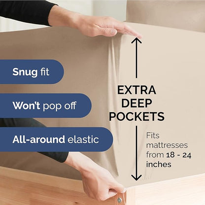 Extra Deep Pocket Twin Sheets - 3 Piece Breathable & Cooling Bed Sheets - Hotel Luxury Bed Sheet Set - Soft, Wrinkle Free & Comfy - Easily Fits Extra Deep Mattresses - Deep Pocket Wheat Sheets Set