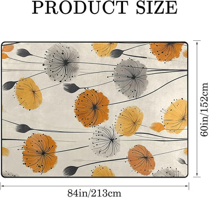 9CH Dandelion Flower Area Rug 7' X 5' Cream Yellow Bohemian Dandelion Carpet Soft Non-Slip Floor Mats for Bedroom Dining Room Nursery