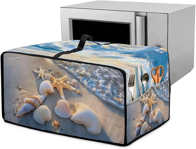 Air Fryer Toaster Oven Cover, Dust-Proof Small Kitchen Appliance Cover with Pockets, Kitchen Baking Accessories, L, 18.5 x 22.5 x 13 Inches, Beach Sea Shell Whelk Print