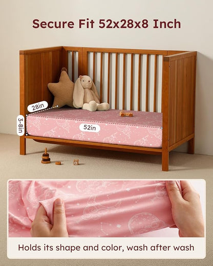 Baby Crib Sheets for Boys Girls, 28x52x8in Fitted Crib Sheet Neutral 3 Pack for Standard Crib and Toddler Mattress, Breathable Soft Microfiber Baby Sheet Pink White Moon