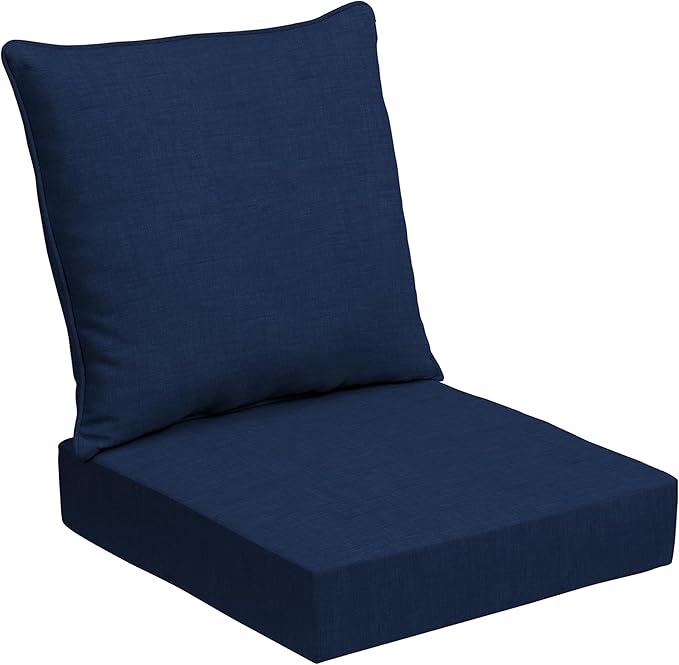 Arden Outdoor Foam Deep Seat Cushion Set, 24 in x 24 in, Weather-Proof, Rain-Proof, Fade Resistant Patio Cushion, Bottom and Back Cushion for Chair, Sofa, and Couch Sapphire Blue Leala