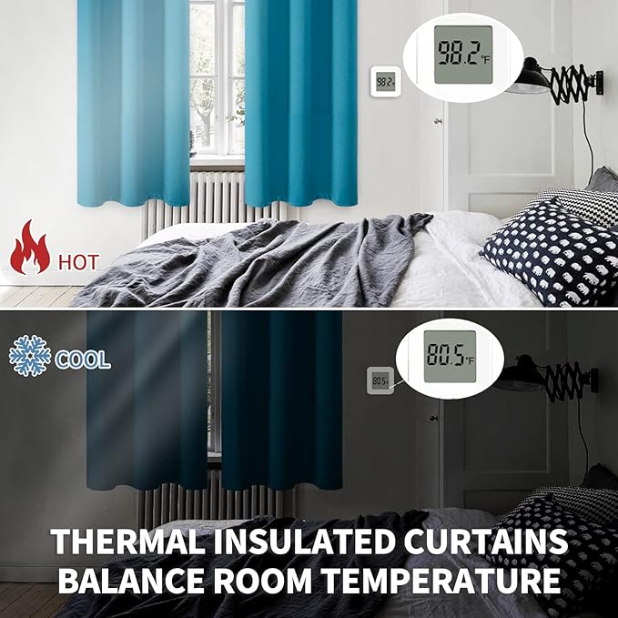 BGment Peacock Blue Blackout Curtains for Kitchen Bedroom Window - Short Drapes Thermal Insulated Blackout Blinds for Rv Bathroom Privacy, 42 x 48 Inch, 2 Panels
