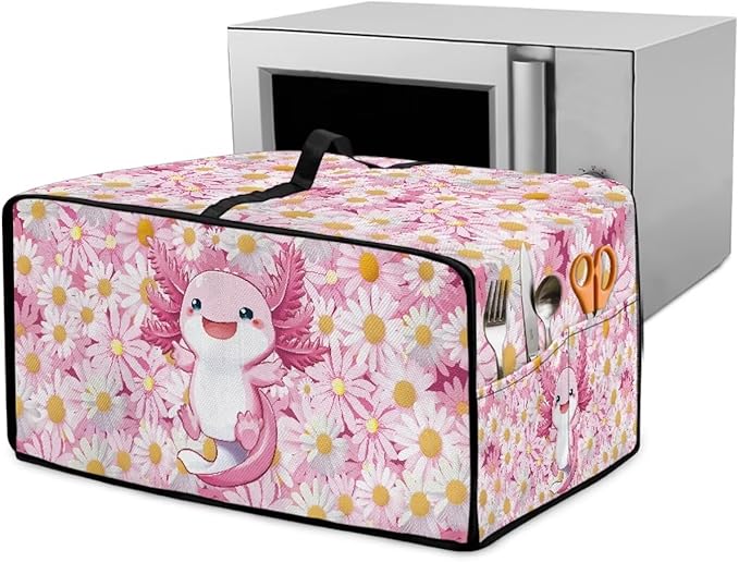 Cute Axolotl Daisy Print Microwave Oven Cover Dust-Proof Microwave Oven Cloth Cover Scratch-Resistant Foldable Small Appliance Dust Covers Case Protections Protector, L