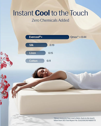 REST® Evercool®+ Cooling Sheet Set, Queen Size, Snow Ivory, Breathable Bed Sheets for Hot Sleeper and Night Sweats, with Pillowcases, with Ionic+ Self-Cleaning Silver Yarn for Sensitive Skin, 4PCS