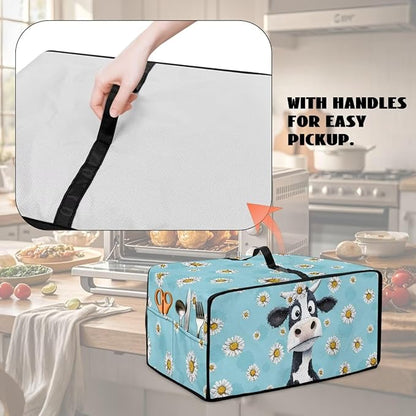 Air Fryer Toaster Oven Dust Cover with Side Pockets, Protective Smart Oven Cover for Kitchen Countertop Decorations, S, 14.5 x 18.5 x 9 Inches, Cow Daisy Light Blue