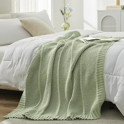Amélie Home Chevron Chenille Knit Throw Blanket for Couch, Cozy Texture Decorative Soft Blanket for Sofa & Chair, 50"x60", Sage Green