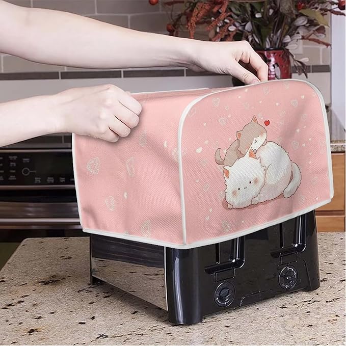 ZFRXIGN Cute Cat Toaster Cover 4 Slice Small Appliance Covers Toaster Bag Dust Cover with Top Handle Cute Toaster Oven Cover Washable Cute Cartoon Kitten Toaster Cover Pink