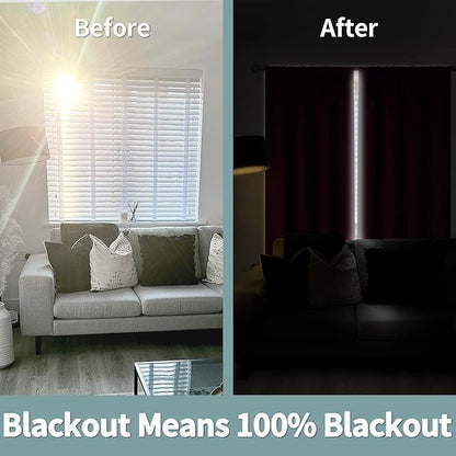 BGment Christmas Red 100% Blackout Curtains for Bedroom, Thermal Insulated Full Room Darkening Noise Reducing Thick Rod Pocket Curtains, 52 x 63 Inch, 2 Panels