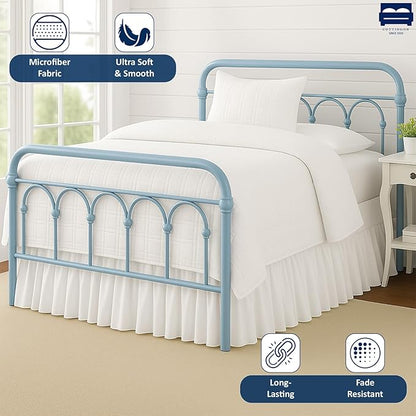 Ruffled Bed Skirt with Split Corners-Dust Ruffle - 14" Drop 100% Microfiber Soft,Sheen & Luxurious Look - Bed Skirts (White -Twin)