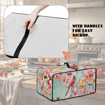 Cardinal Cherry Blossom Print Microwave Oven Cover Waterproof Dust-Proof Microwave Toaster Oven Cover with Storage Bags Universal Washable Decor Accessories for Kitchen, M