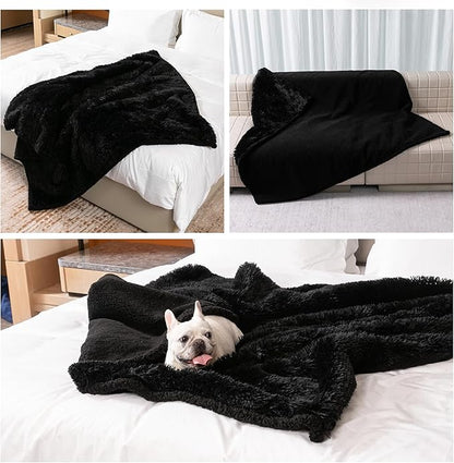 Black Calming Dog Blankets Waterproof Pet Blanket for Dogs Puppy Cats Fluffy Long Faux Fur Throw Blankets for Couch Protector Love Bed Cover Washable(Black,S)
