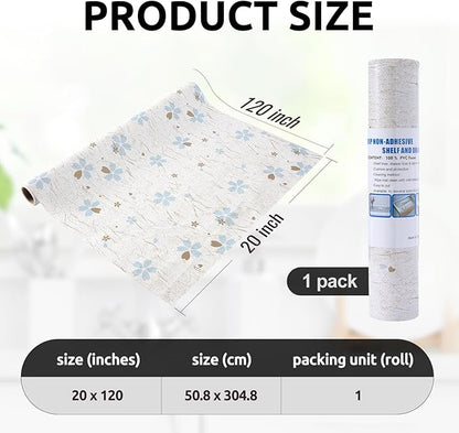 RAY STAR 20X120 Inch Shelf Liner for Kitchen Cabinets, Non-Adhesive Cabinet Liner Washable, PVC Drawer Liner for Dresser Non-Slip Bathroom (Floral)(1 Roll)