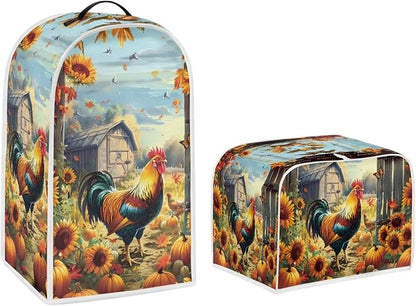Rooster Toaster and Blender Cover Set Sunflower Dust Protective Cover for Kitchen Small Appliance Washable Bread Maker Covers