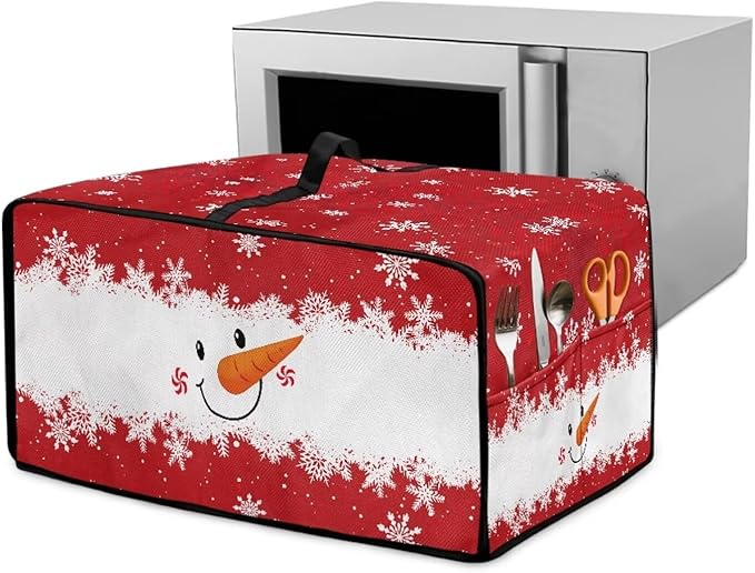 Christmas Countertop Convection Oven Cover Dust Protection Air Fryer Toaster Oven Covers for Home Kitchen Decorations 18.5 x 22.5 x 13 Inches, L, Snowman Face Snowflake Red White
