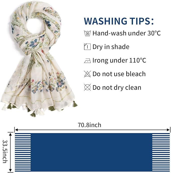 Scarf for Women Lightweight Soft Floral Leopard Printed Scarves Fall Winter Fashion Shawl Wrap with Fringe