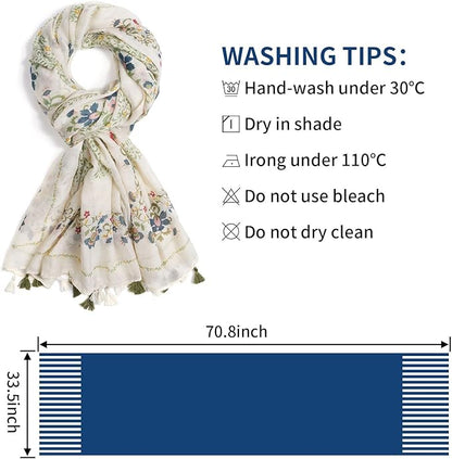 Scarf for Women Lightweight Soft Floral Leopard Printed Scarves Fall Winter Fashion Shawl Wrap with Fringe