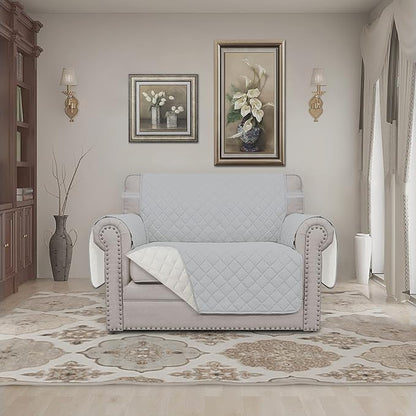 Easy-Going Oversized Chair Sofa Slipcover Reversible Sofa Cover Water Resistant Couch Cover Furniture Protector Cover with Elastic Straps for Pets Dog (Oversized Chair, Light Gray/Ivory)